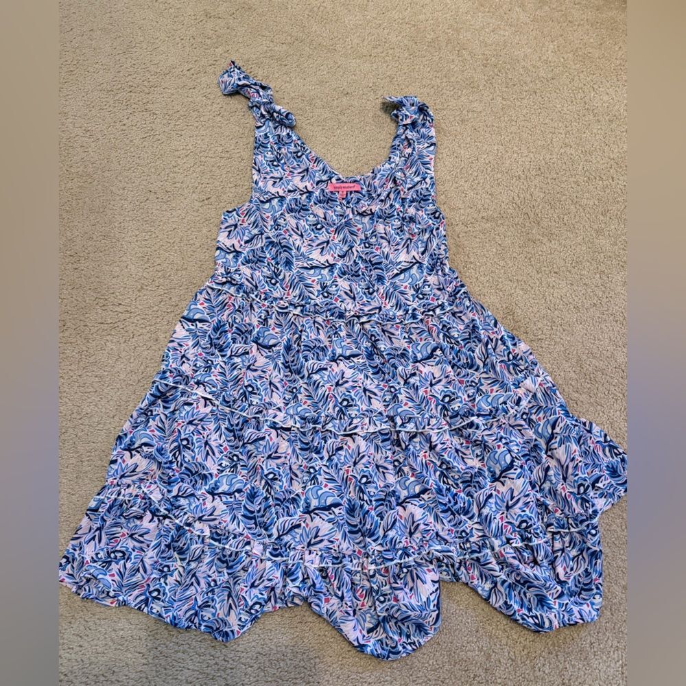 Simply Southern pink blue foral tiered dress ruffle beach v neck babydoll dress - Picture 6 of 10